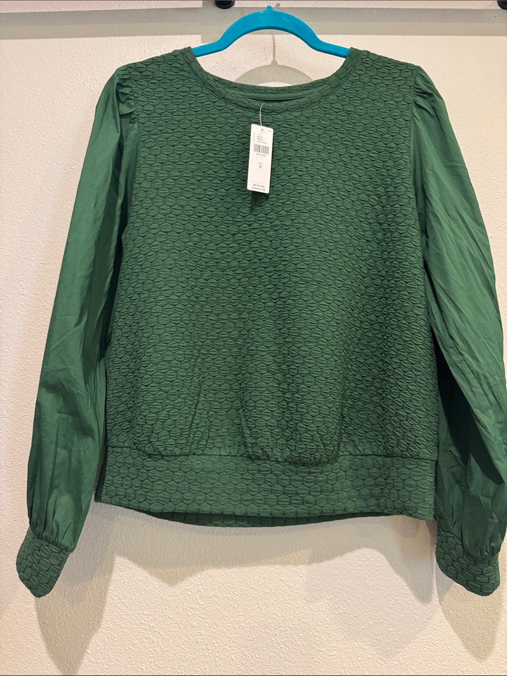 Women's Textured Green Long-Sleeve Sweatshirt